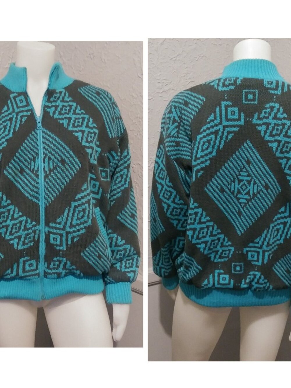 Jacket by Stylman International - Reversible -Retro Patterned Zip Up -Knitted